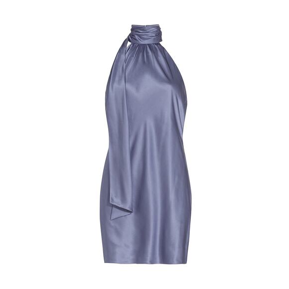 Cinq A Sept 'Dinah' Purple Silk Satin Halter Mini Dress Size 0